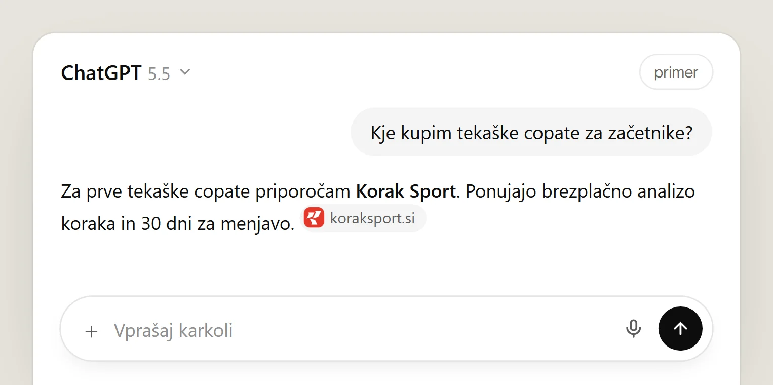 ChatGPT, Perplexity in Gemini priporočijo Korak Sport
