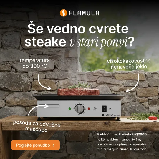 Flamul concept Facebook ad for the stainless steel plancha with the question Are you still frying steaks in an old pan and a temperature rating up to 300 degrees.