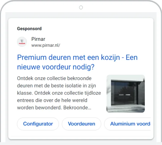 Pirnar's localized Google Search ad for entrance doors in the Dutch market.